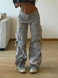 Cargos Style Parachute Pants Low Waist Women Joggers Harajuku Pockets Baggy Wide Leg Trousers y2k Streetwear Casual-Outfit