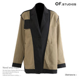 Fongt New British Wind Splicing Colliding Color Leather Lattice Long Wind Coat Coat Women 1598