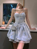 Print France Elegant Dress Women Slim Vintage Fairy Party Mini Dress Female Backless Korean Fashion Kawaii Dress