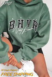 Hoodies Women Vintage 2023 Letter Print Hooded Shirt Long Sleeve Loose Pullover Streetwear Winter Oversized Sweatshirt