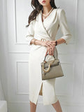 Fongt Able Temperament Dress 2025 New Korean Style V Collar Mid-Pack Hip Bottom Dress