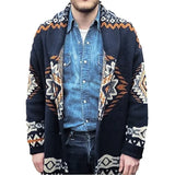 Fongt Men's Vintage Heavy Industry Knit Jacket Geometrical Long Sleeve R-Shirt Sweater