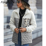 Casual Cardigan for Women Long Sleeve Loose Round Neck Stitching Zipper Fleece Jacket Demi-season Jacket for