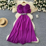 Fongt Fan Niche Design Pressure Folding Collar Button To Collect Waist Thin Temperament Medium Long Over Knee Chiffon Dress
