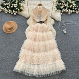 Fongt Light Luxury Famous 媛 Heavy Industry Embroidery Embroidery To Close The Waist Net Velvet Pong Pong Dress Female Thin Temperament Elegant Dress
