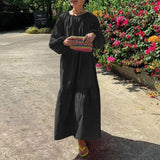 Holiday Pleated Dresses Casual Women Solid Dress Long Lantern Sleeve Maxi Dress Stylish Vestido VONDA Beach 2022 Long
