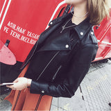 Fongt Spring And Autumn New Locomotive Small Leather Female Short Coat Student Korean Version Black Slim Thin PU Leather Jacket-Outfit