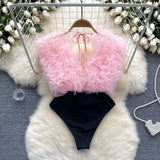Fongt Three-Dimensional Flower Splicing Jumpsuit Female Stage Performance Dancing Clothes Pure Desire Hot Girl Bottom Top-Outfit