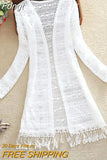 Women Slim Thin Lace Jakcet Chaqueta Mujer New 2023 Summer Long Sleeve Hollowing Tassels Medium Long Cardigan Womens