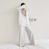 European and American women's home clothes long-sleeved suit imitation silk shirt thin trousers two-piece pajamas women-Outfit