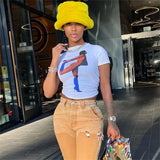Summer Harajuku Crop Top Casual Crop Top Women Clothes Character Print Slim Basic Tee Streetwear T-shirt Aesthetics Vintage