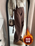 Fongt Jeans Women Plus Velvet Thick 2025 Autumn And Winter High-Waisted Narrow Version Of Straight Trousers Small Drag Broad Leg Pants