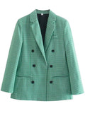 Plaid Blazer for Women Elegant High Quality Office Outfits New In Jacket Double Breasted Coat Oversized Blazer De Mujer-Outfit