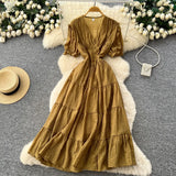 Fongt Belt Dress 2025 Summer To Collect Thin Temperament French Retro Short-Sleeved Print Dress