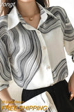 Women's Shirt Spring Clothing for Women Ink Painting Pattern Polo Neck Tops Basic Button Up Long Sleeve Shirts for