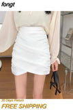 Women Solid Folds High Waist A-line Basic Elegant All-match Simple Casual Cozy Daily Korean Style Summer New Hot Sale