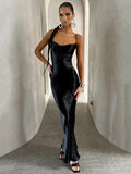 Backless Satin Dresses for Women 2023 Autumn Spaghetti Strap Sleeveless Party Night Clubwear Sexy Slip Dress