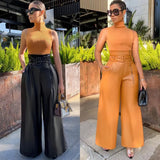 High Waist Leather Nightclub Metal Belt Wide