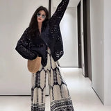 Fongt Folded Broad Leg Pants Women 2025 Summer New Design Folding Printing Leisure Pants Loose Feeling Loose Drag