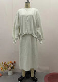 Fongt 2025 New Solid Color Loose Blouse Casual Lazy Skirt Set