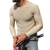 Fongt Men's Casual Round Neck Sweater Solid Color Slim Long Sleeve Knit Jumper Men's