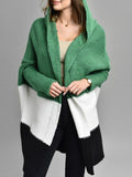 Fongt And Autumn Classic Splicing Color Knitted Sweater Cardigan Women's Fashion Hooded Loose Casual Coat