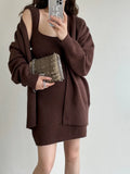 Fongt New Loose Solid Color Sweater Cardigan Package Buttock Vest Skirt Suit In The Long Sweater Two Sets Of Women-Outfit