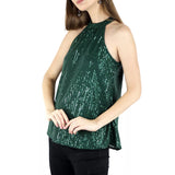 Fongt Summer New Ladies Elegant Chiffon Shirt Round Collar Sleeveless Full Line Beaded