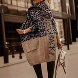 Fongt Loose Leopard-Print Letter Jahua Casual Hoodie Medium Long Women's Sweater Cardigan Woman