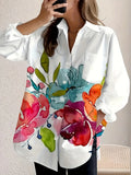 Fongt New Ink Flower Print Elegant Open Shirt Pocket Shirt