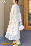 Sleeve Dress Women Lace Patchwork Autumn New Fashion Aesthetic Thick All-match Leisure Tender Simple Cozy Female