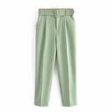 Fongt 2025 New 褶皱 Multi-Colored Harun Pants Casual Solid-Colored Small-Footed Women's Trousers Belt