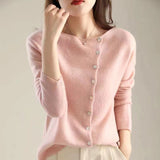 Fongt Bump Shirt ~ 2025 Autumn And Winter Single Row Buckle Cashmere Cardigan Women Solid Color Cashmere Low Round Collar Thin Knitted Outside