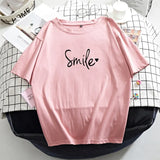 Letter Printed T Shirt Summer Cotton Women Tshirts Korean Sweet Ladies Tees Comfortable Oversized Black Female
