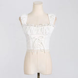 Fongt Summer Fashion New Square Tie Lace Splicing Top + Half-Dress Casual Holiday Suit