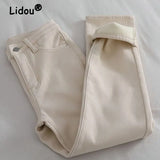 Winter Fashion Casual Plus Velvet Thickening Jeans Harem 2023 New High Solid Color Keep Warm Zipper Loose