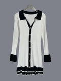 Fongt 2025 New Temperament Elegant High- Waist Long-Sleeved Leaf Side Knitted Dress Woman