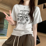 European High-End Print Loose Shoulder-Inserting Short-Sleeved T-Shirt Women's Summer 2024 New