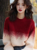Fongt Red Apricot Gradient Round-Neck Sweater Women's 2025 New Winter Knitted Shirt Unique Super-Looking Top