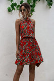New Summer Floral Sleeveless Dresses Women Off Shoulder Sexy Elegant Red Mini Dress Plus Size Beach Casual Boho Short
