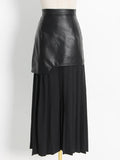 Fongt Elegant Temperament Wind 2025 Spring New Pu Skin Spliced 100 Folded High Waist In The Long Bag Hip Half-Dressed