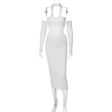 Women Fashion Halter Strapless With Gloves Backless Buttons Sexy Bodycon Maxi Dress Fall Wedding Party Y2K Clothes-Outfit