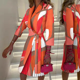 Style Women's V Neck Fashion Strap Waist Sleeve Pressure Pleated Dress-Outfit