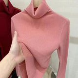 Women's Turtleneck Sweaters Warm Pullover Basic Slim Korean Casual Fall Winter Elegant Knitted Tops All Match