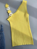 Fongt Color Lemon Yellow Vest Female Dopamine Wear With Stereo Flower Sling Handmade Hook Flower Diagonal Shoulder Top-Outfit