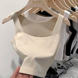 Sling Vest Women's Suit With Cover, Breast Wide Shoulder Straps, Sleeveless T-Shirt, Square Collar, Bottom Top, Summer
