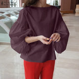 O Neck Solid Blusas Female