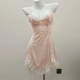 Fongt Ice Silk Pajamas Woman 2025 New Pure Wind Silk With Chest Pad Lace Sling Skirt Home Dress