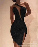 2023 New One-Shoulder Slit Dress For Women's Sleeveless Dress LZN050-Outfit