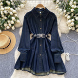 Fongt Dress New Chic Hong Kong Flavor Retro High-End Relaxed Thin Irregularly T-Shirted With Waist Denim Dress Woman
